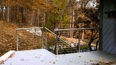 Maryland deck, stair, and porch railing. This 
Gaithersberg, MD, modern railing remodel looks beautiful. The Maryland deck remodel features Rainier cable railing.
