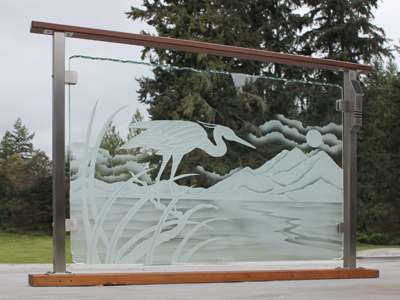 Decorative Etched glass panel Railing