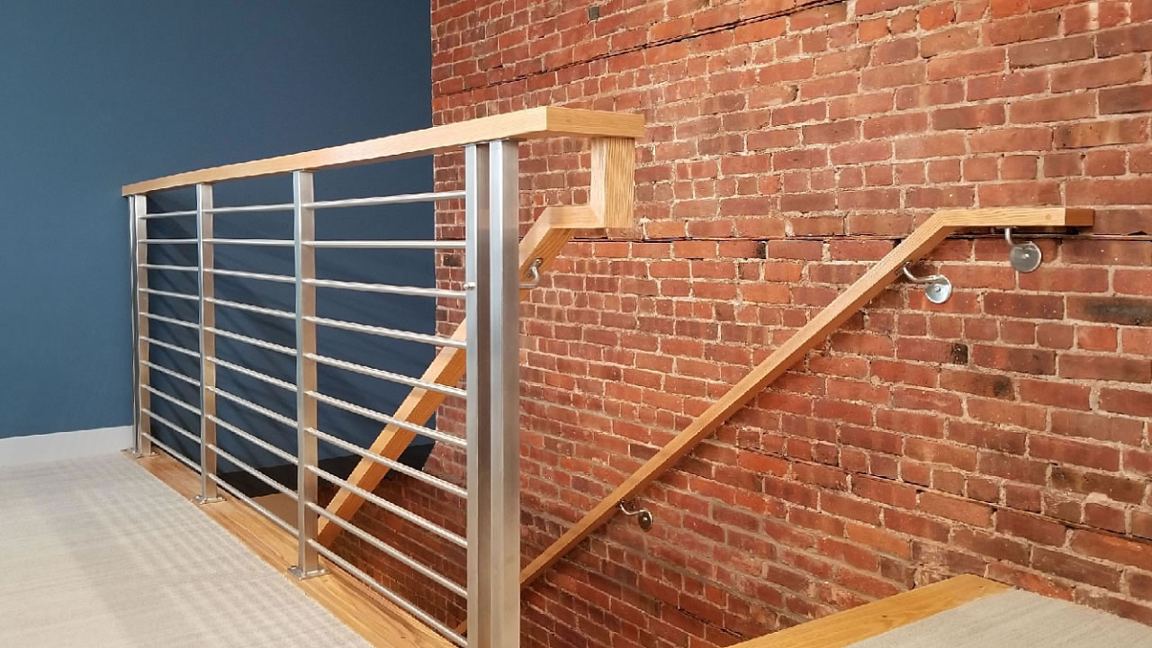 Horizontal Slat Steel Railing Modern Stair Handrail 