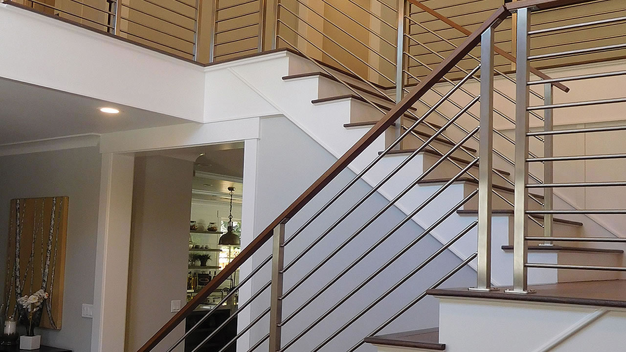 CLEARVIEW® Olympus Stainless Steel Horizontal Bar Railing on Interior Stair