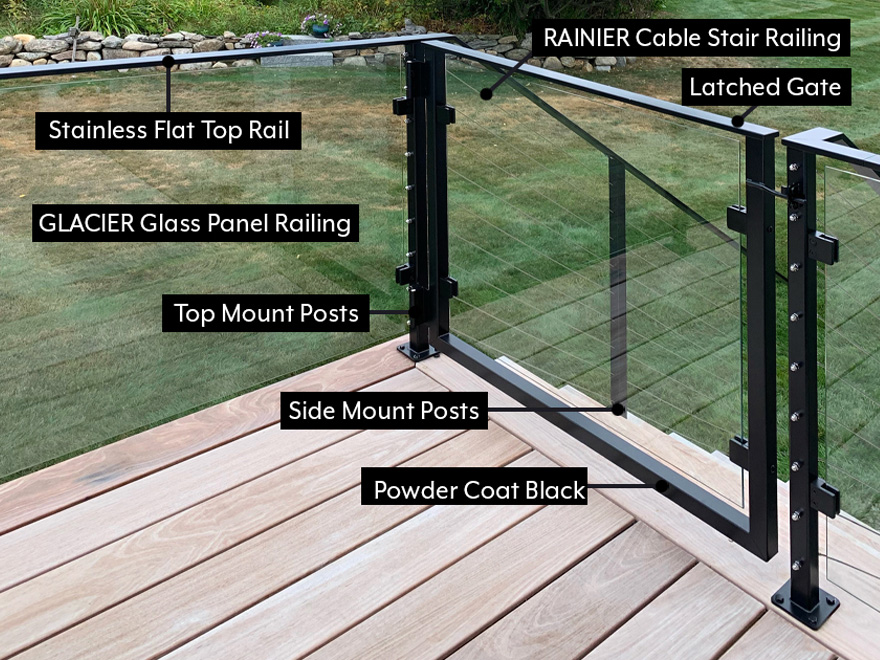 This photo demonstrates the many custom deck handrail options one customer chose to create a stunning one-off design for her home.