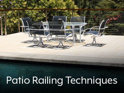 AGS Rainier railing system in poolside, patio setting.