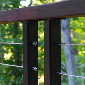 Standard cable railing fitting with powder coat railing post