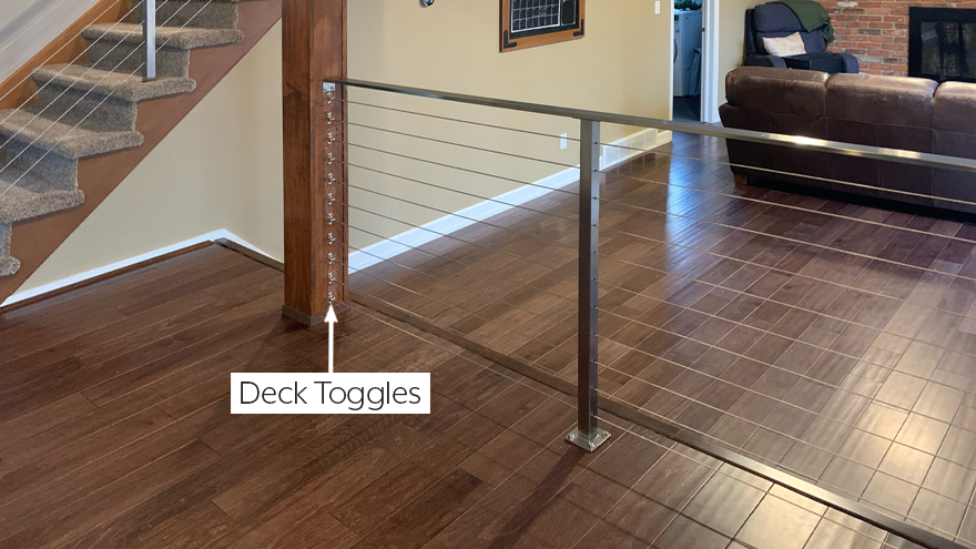 Install cable rail using deck toggles. Deck toggles are cable railing fittings used to build a cable railing system.