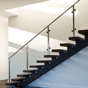 Glass railing on staircase