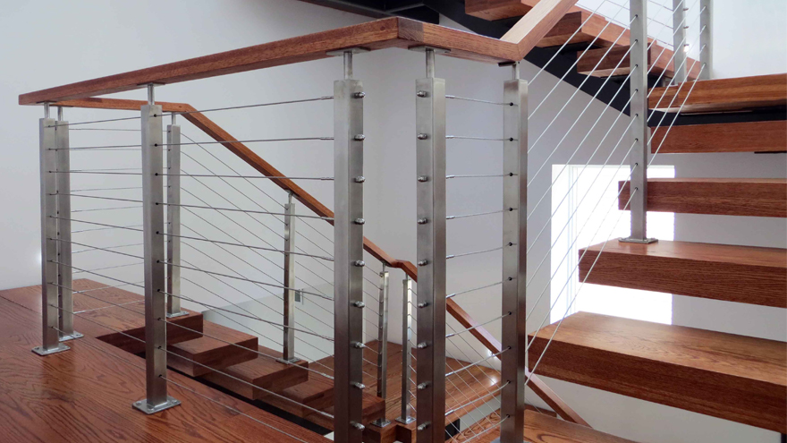 Cable railing system on staircase.