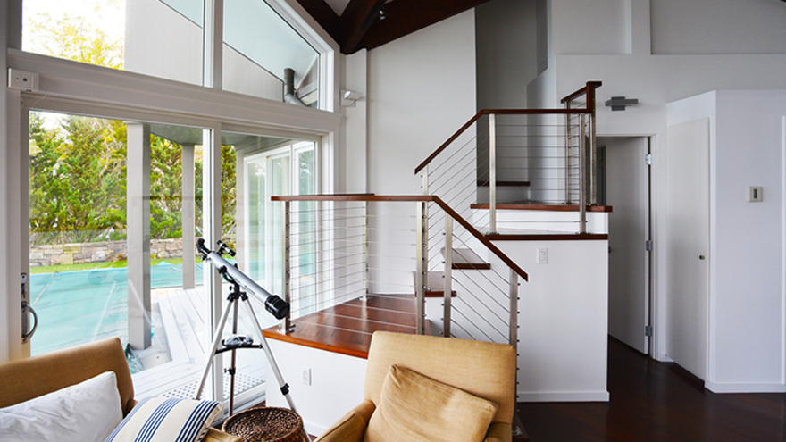 wire railing on switchback stairs