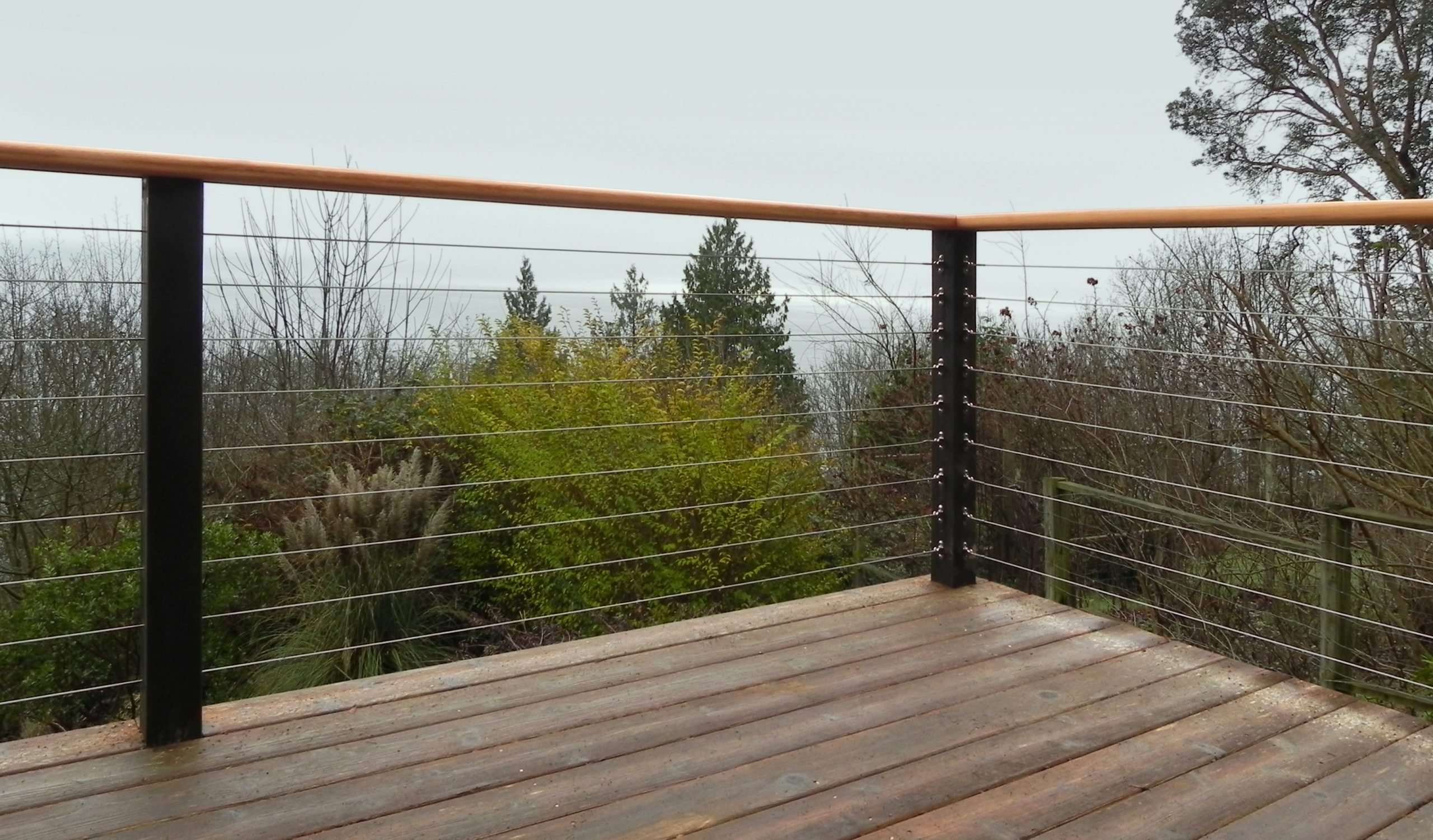 wire with wood post railing