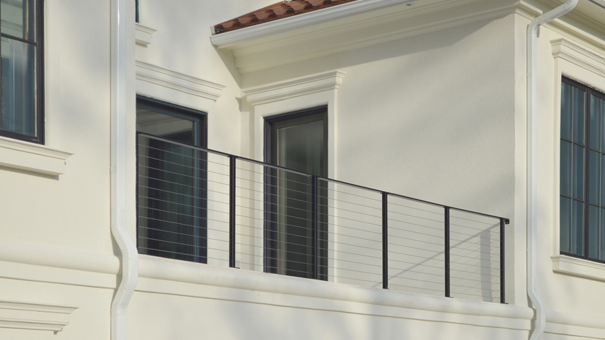 black railing system with wire infill