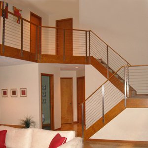 wire railing with wood handrail