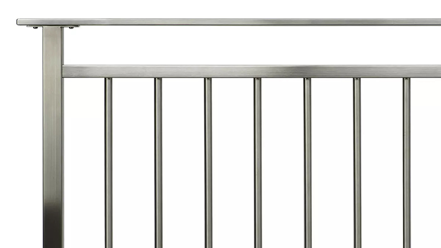 Stainless steel vertical tube railing.