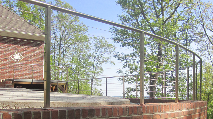 curved railing system with top mount posts.