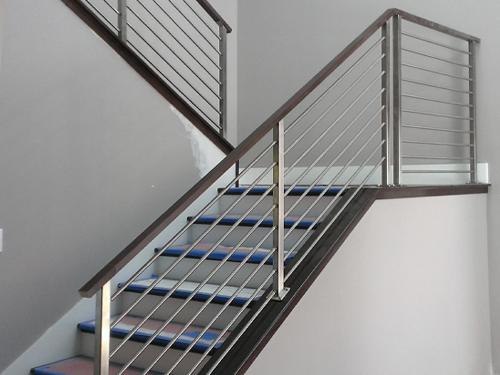 Switchback stairs with horizontal bar railing