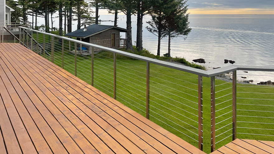 Wire railing on deck, Alaska.