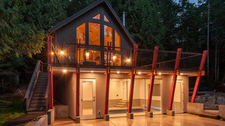 Luxury distinctive cable railing featured on a modern home designed by an architect.