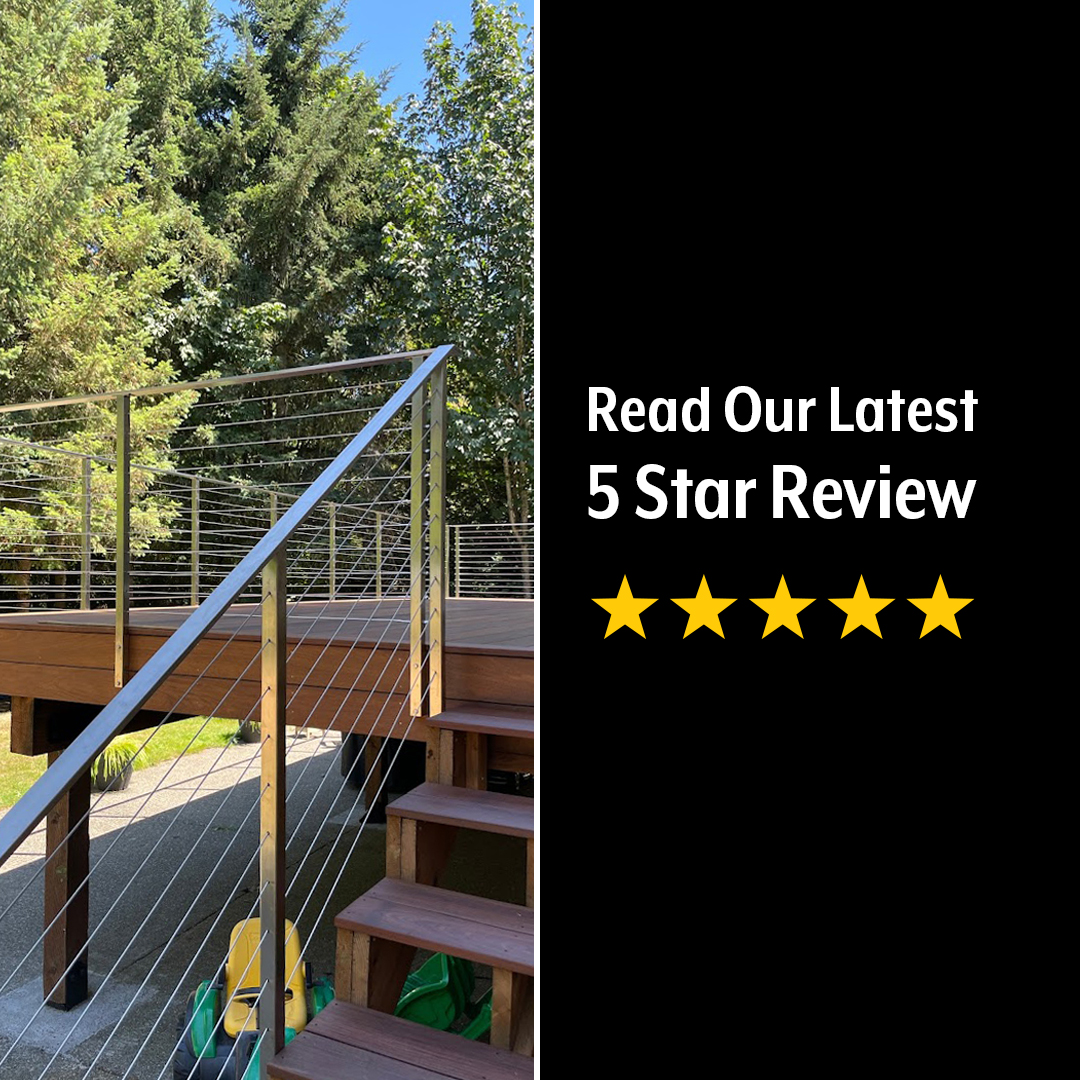 AGS testimonial, 5 star review written for a DIY cable deck railing system.