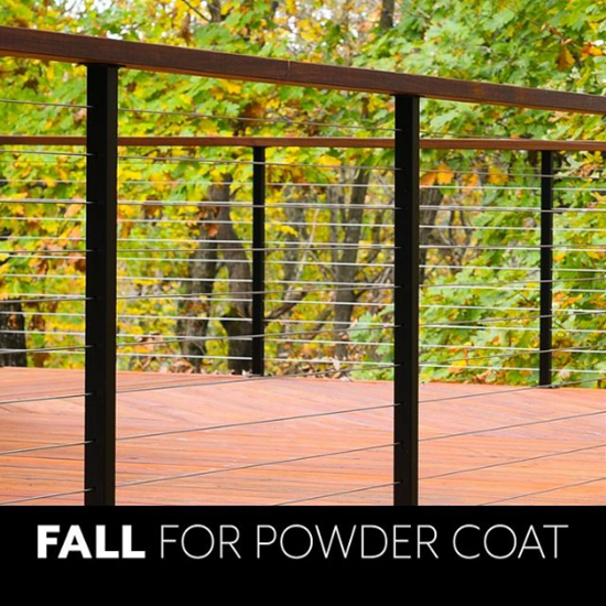 Black metal deck railing with wood handrail.