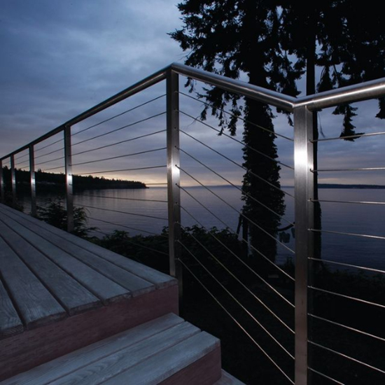 Wire deck railing. The luxury high-end railing system is perfect for a waterfront 