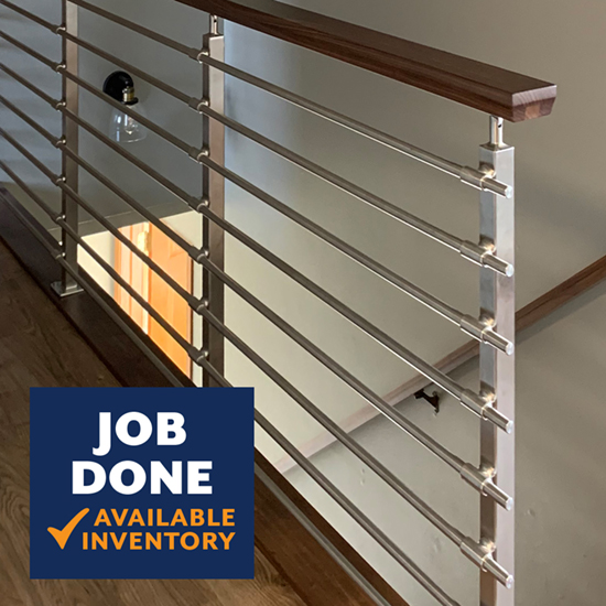 Off-the-shelf inventory railing system is delivered within a few days of placing an order.