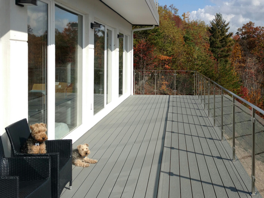 Exterior glass railing systems are the ultimate in luxury home feature. Modern glass deck rail design by AGS Stainless is prefabricated and shipped ready to install.