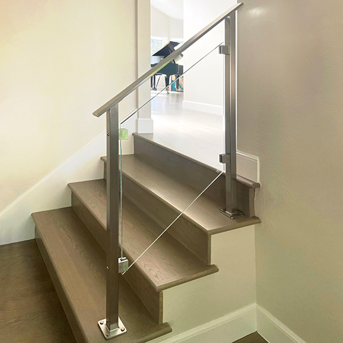 Glass handrail on steps.