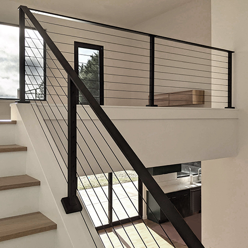 All-black stair railing installed in luxury PNW home.