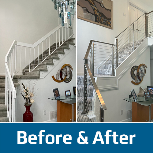 Before and After stair railing remodel.