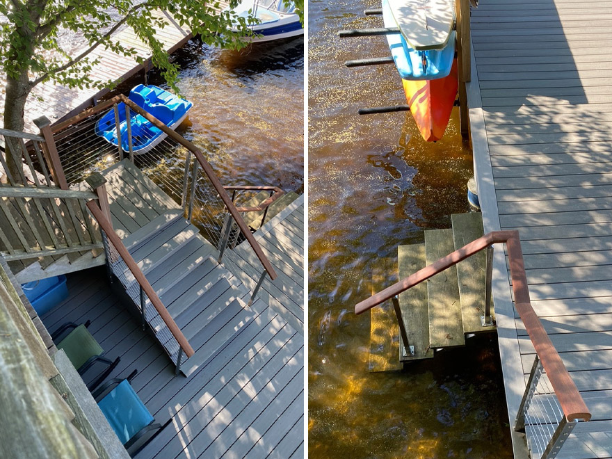 Dock stair railing system installed in Rhode Island.