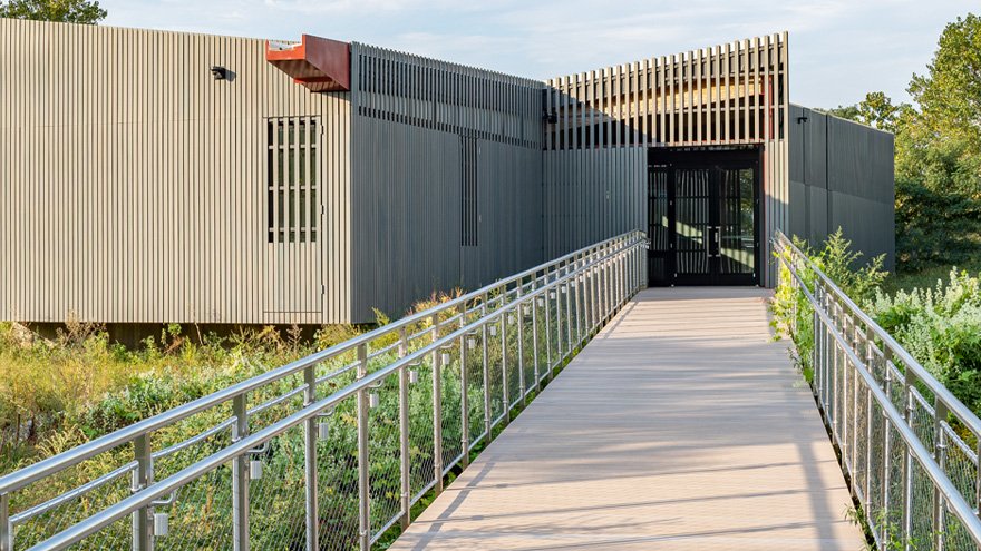 Stainless metal railing specified by the architect.